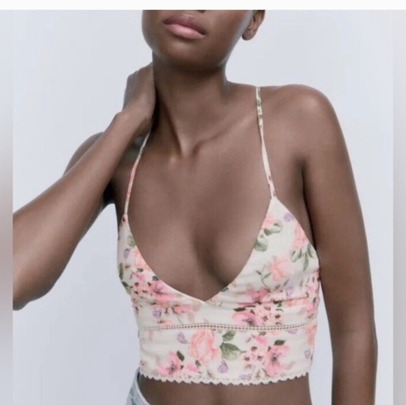 Zara Floral Tie Crop Top - Picture 2 of 13